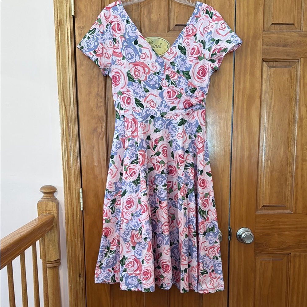 Collectif Vintage ModCloth Floral Roses Retro Twirl Dress - Pink and Purple